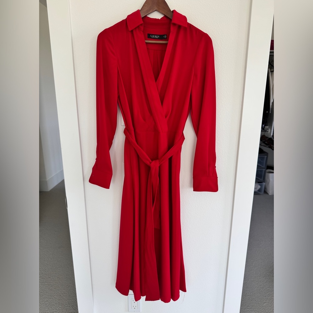 Ralph Lauren Red Long Sleeve Wrap Dress